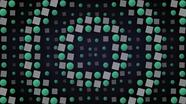 Green and grey halftone geometric pattern abstract motion background with pulsating circles and squares