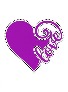Purple Heart Graphic with Love Text and Dotted Outline for Valentine's Day Greeting Cards and T-shirt Design