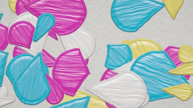 Abstract colorful paint drops moving on textured plaster background loop