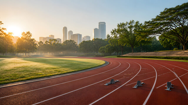 Empty Urban Athletics Track at Golden Hour