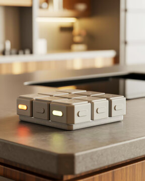 Smart home device with illuminated cubes on a kitchen counter image photo