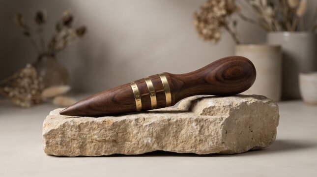 Premium Handcrafted Walnut Garden Dibber on Stone