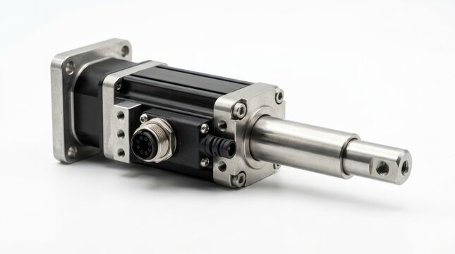 Compact Electric Linear Actuator with Motor and Extendable Rod Isolated on White