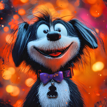 Funny Cartoon Dog in Autumn Halloween Forest Setting