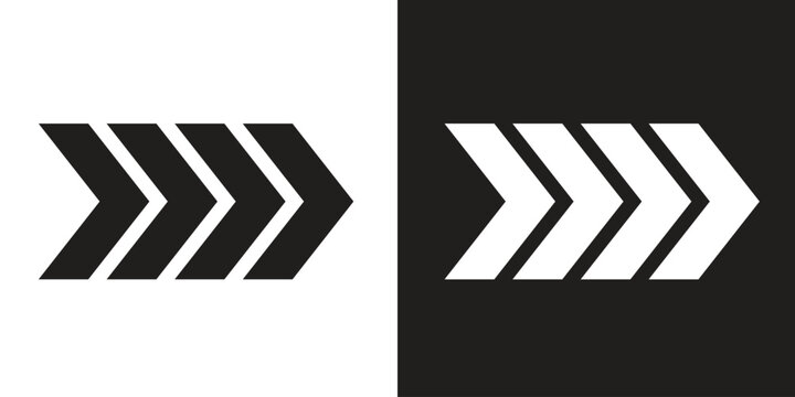Black and white chevron arrows set for fast forward right direction and progress navigation icons