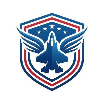 Vector Illustration of a Fighter Jet with Wings inside a Shield Emblem for Military or Aviation Logo Design