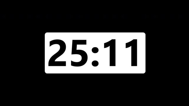 Animated countdown timer with digital numbers showing time remaining for deadlines, events, presentations, videos, broadcasts, waiting screens, productivity, and time management concepts.
