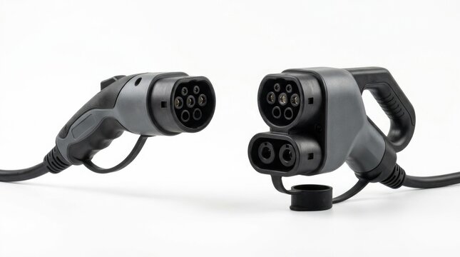 Pair of Electric Vehicle Charging Connectors Facing Each Other Isolated on White