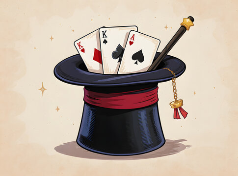 magic hat with cards and wand