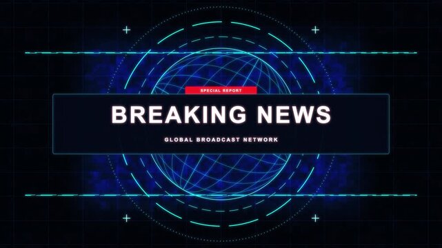 Breaking news intro animation with global network effect, tv broadcast news show opening