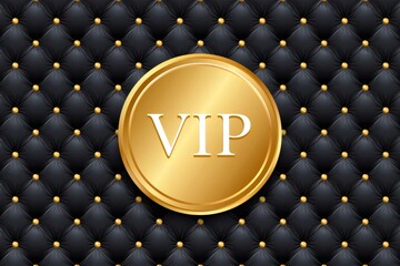 Obraz premium Gold VIP symbol on black luxury tufted leather background
