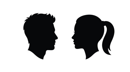 Fototapeta premium Elegant black silhouette vector illustration featuring head profiles of a young man and a woman together