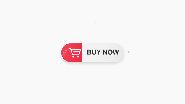 Buy now button animation with shopping cart icon on clean background