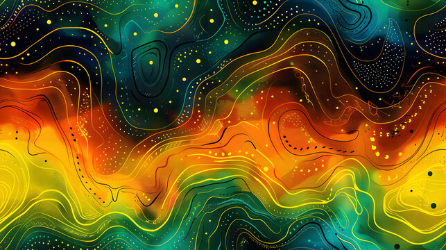 Abstract Dark Green and Orange Fluid Background