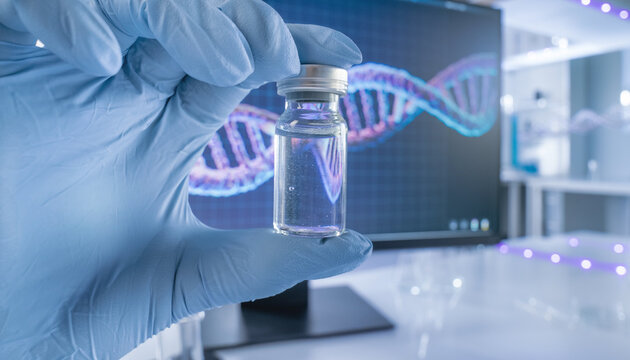 Game Changer Gene Editing Cure: Scientist Holding Vaccine Vial in Modern Biotech Laboratory
