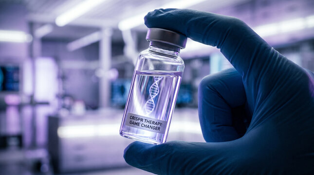 Scientist holding a gene editing cure vial as a game changer in medical biotechnology research