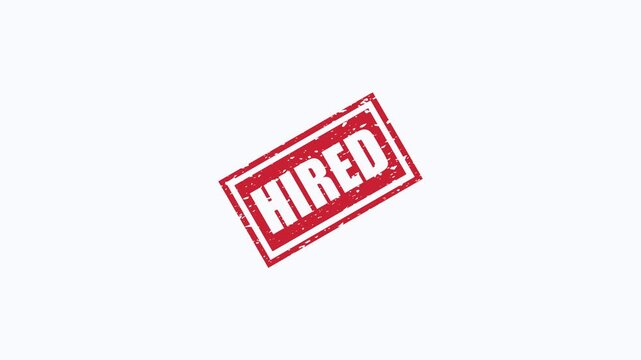 Red Hired Rubber Stamp Impression Isolated on White Background for Recruitment and Employment Concepts