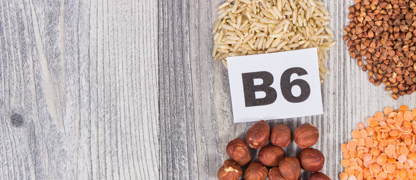 Healthy nutritious food containing vitamin B6 and other minerals. Copy space for inscription