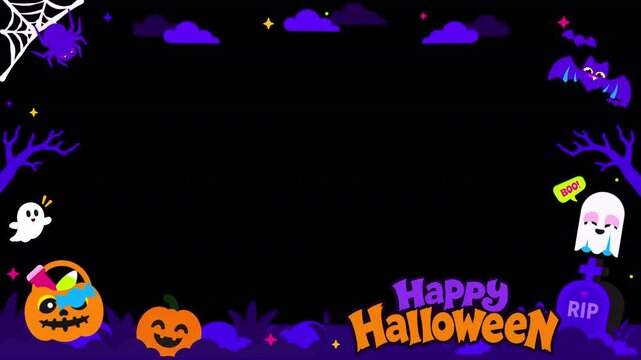 Halloween Animated Frame Overlay with Ghost, Bats, Pumpkin and Tombstone - Transparent Alpha