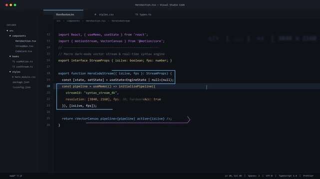 Close-up of programming code in web editor, focused on web design and development lines