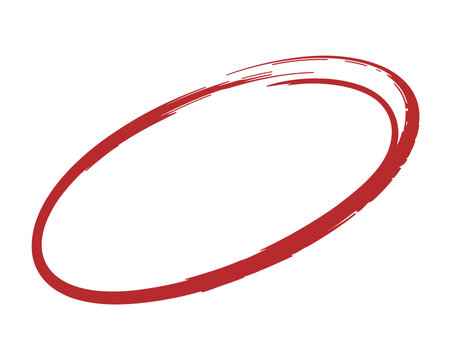 Red brush stroke ellipse shape creating abstract artistic border isolated on transparent background