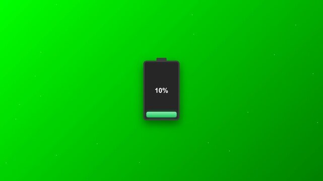 Minimalist battery icon on green background indicating low charge