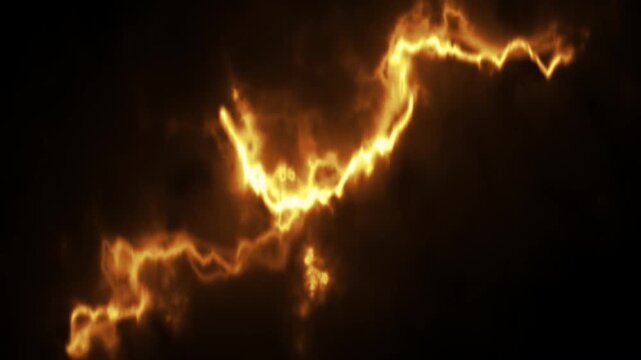 Golden fire wave featuring glowing plasma loops flowing over a dark background. Includes smooth motion graphics. Seamless loop 4k animation.