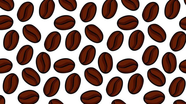 Seamless coffee bean motion graphic background featuring roasted coffee beans on a clean white backdrop