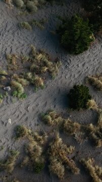 Vertical aerial footage over Nevado de Colima&rsquo;s rugged volcanic terrain with sparse grass, rocks, and dramatic slopes, ideal for mobile, vertical video, and social media platforms.