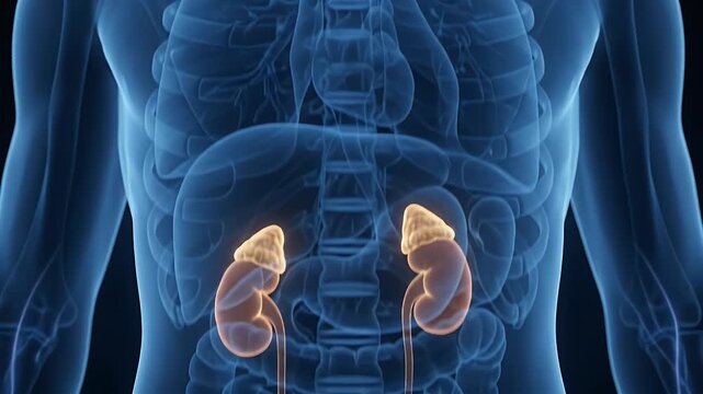 Holographic scan of human nervous system and endocrine system, focusing on brain and thyroid gland, science and medical visualization