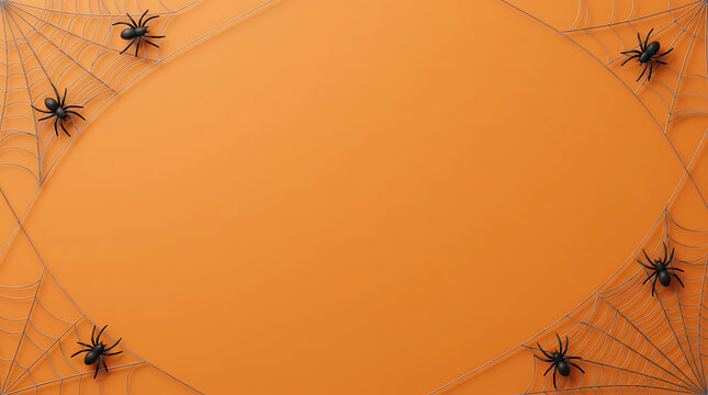 Halloween spider web corner border on orange background