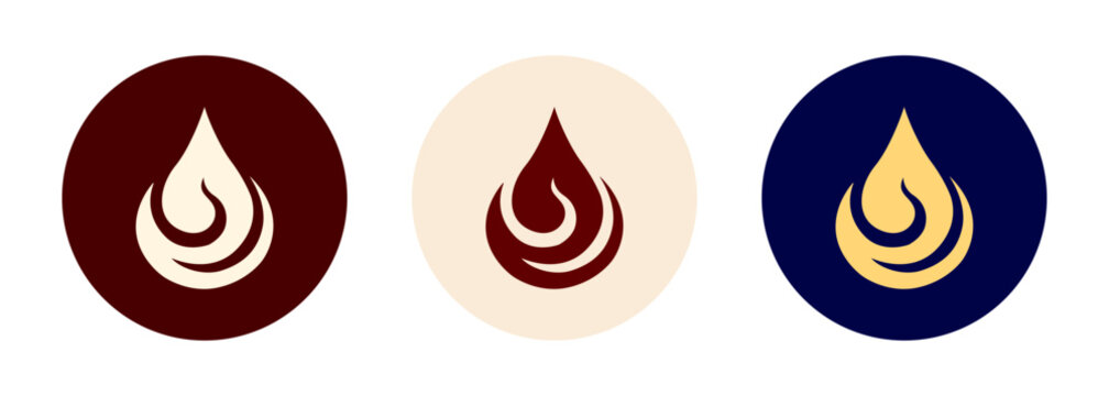 Three alchemical water symbols featuring stylized flames in circular designs