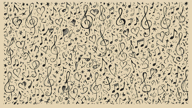 Retro sketch music notes and treble clef pattern illustration