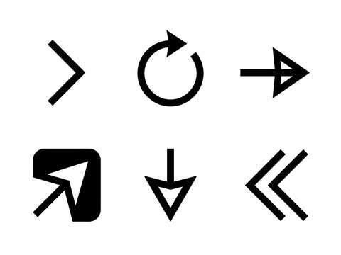 Black arrow icon set for UI navigation minimalist vector symbols isolated on white