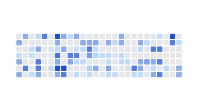 Blue activity heatmap cells filling animation on white