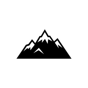 Mountain peaks icon with sharp ridges and snowy summits for outdoor adventure travel logos and wilderness trekking maps in simple flat black graphic style.