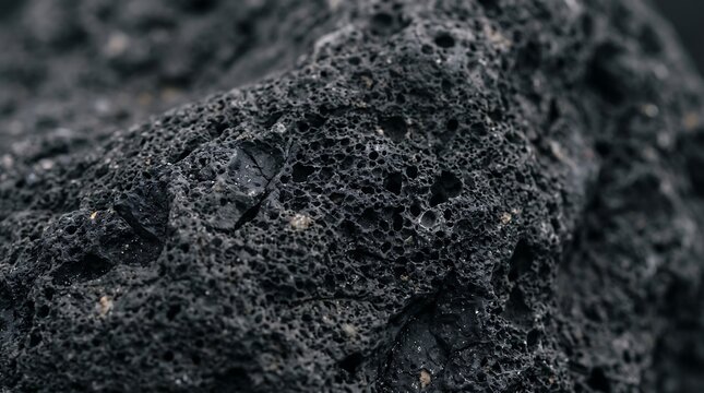 Volcanic lava rock texture, porous black basalt stone surface, macro igneous mineral background for geology and spa design