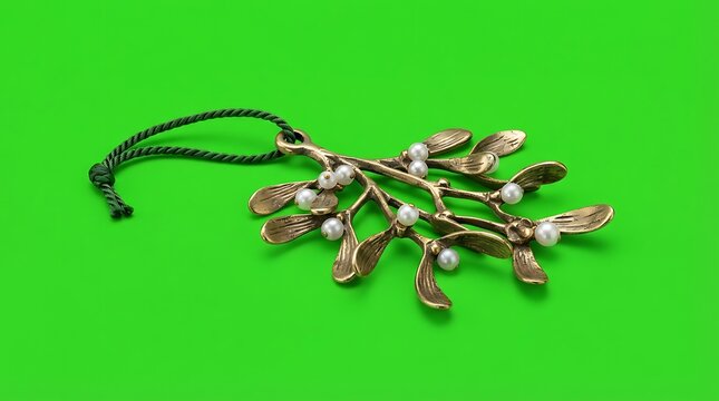 An elegant metallic mistletoe ornament adorned with small white pearls