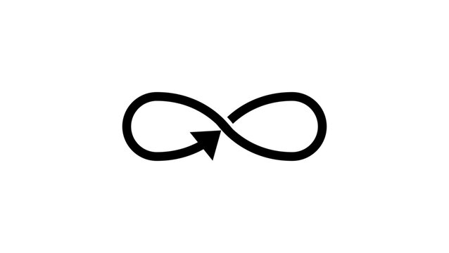 Infinity arrow, black isolated vector silhouette