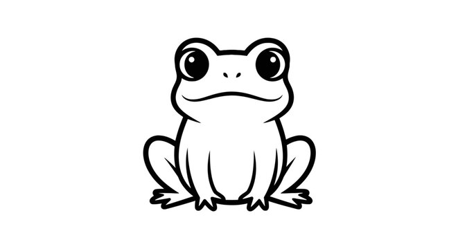 A cartoon frog sitting on ground.