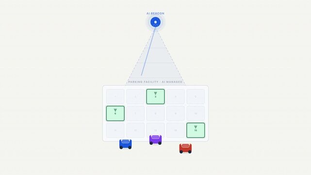 Grid sensor vision cone captures three colored cars and three question mark boxes on a white background. Suitable for tech and automotive concepts
