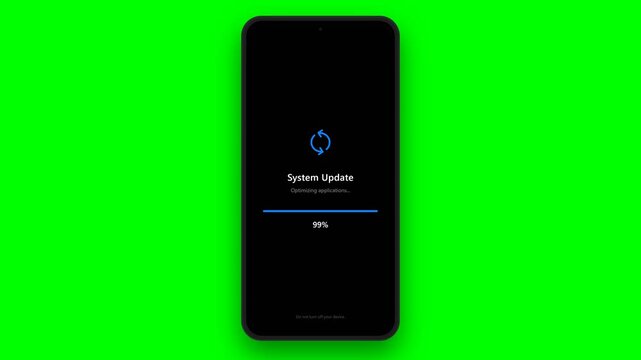 Floating Smartphone OS Update Motion Graphic on Green Screen Chroma Key with Progress Bar and Percentage Counter