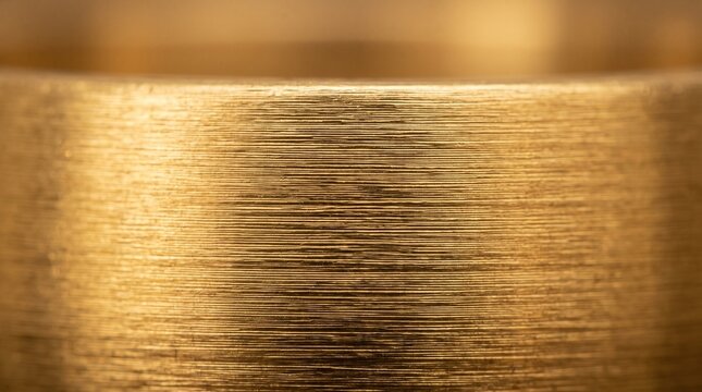 Close up view of a textured golden metallic surface with horizontal lines and warm glowing light