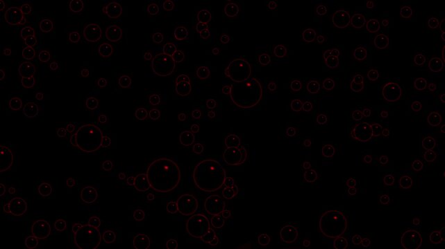 Glowing red bubbles floating in dark water abstract motion background 4K loop