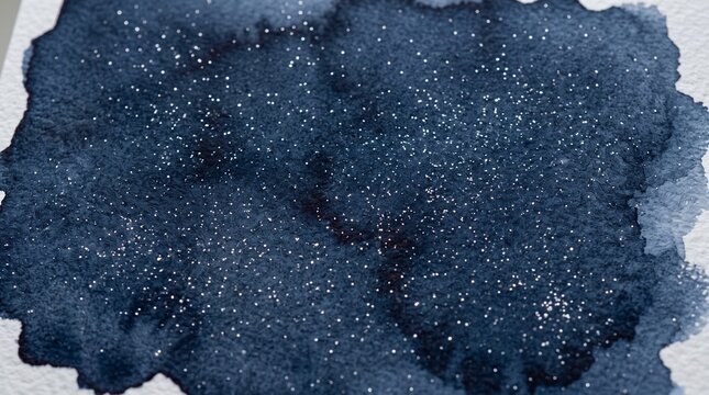 Abstract dark blue watercolor paint wash texture on white paper background with artistic ink bleed effect