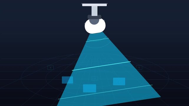 IP CCTV camera panning scan detecting security protection concept motion graphic