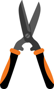 Scissor shear pruner with dark metal blade and orange handle