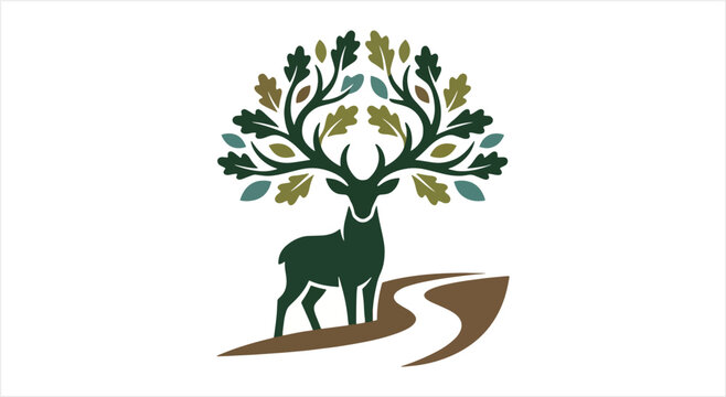 Majestic Deer with Antlers Shaped Like Oak Tree Branches.