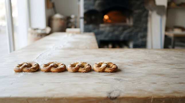 Four mini sourdough pretzels arr isolated on
