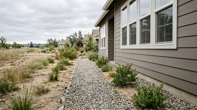 Gravel buffer beneath suburban w isolated on